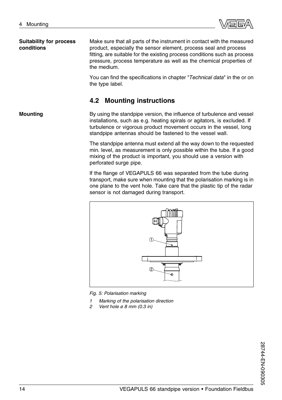 2 mounting instructions | VEGA VEGAPULS 66 (≥ 2.0.0 - ≤ 3.8) standpipe ver. Foundation Fieldbus User Manual | Page 14 / 60