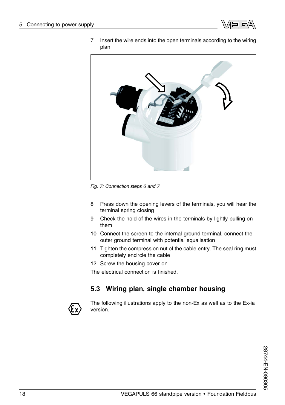 3 wiring plan, single chamber housing | VEGA VEGAPULS 66 (≥ 2.0.0 - ≤ 3.8) standpipe ver. Foundation Fieldbus User Manual | Page 18 / 60