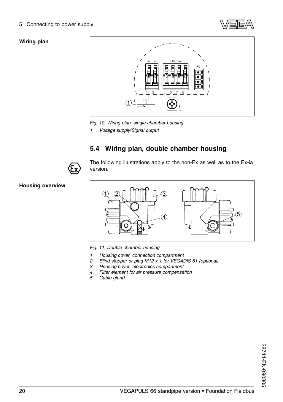 4 wiring plan, double chamber housing | VEGA VEGAPULS 66 (≥ 2.0.0 - ≤ 3.8) standpipe ver. Foundation Fieldbus User Manual | Page 20 / 60