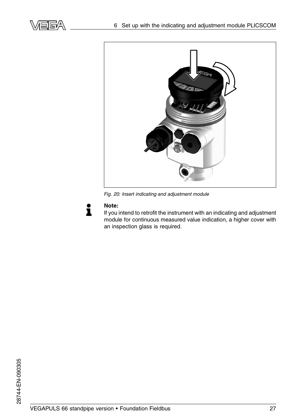 VEGA VEGAPULS 66 (≥ 2.0.0 - ≤ 3.8) standpipe ver. Foundation Fieldbus User Manual | Page 27 / 60