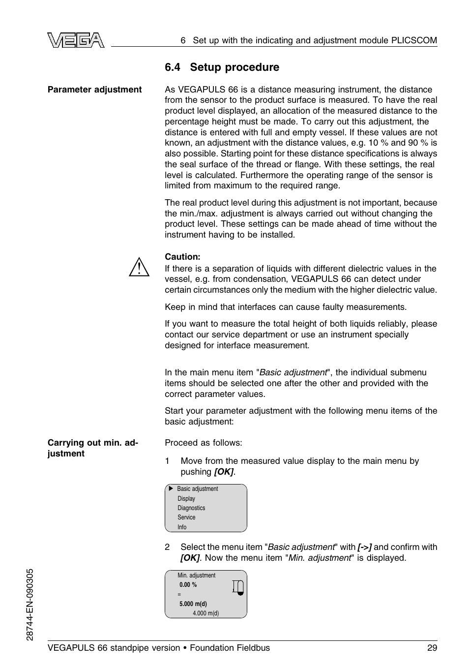 4 setup procedure | VEGA VEGAPULS 66 (≥ 2.0.0 - ≤ 3.8) standpipe ver. Foundation Fieldbus User Manual | Page 29 / 60