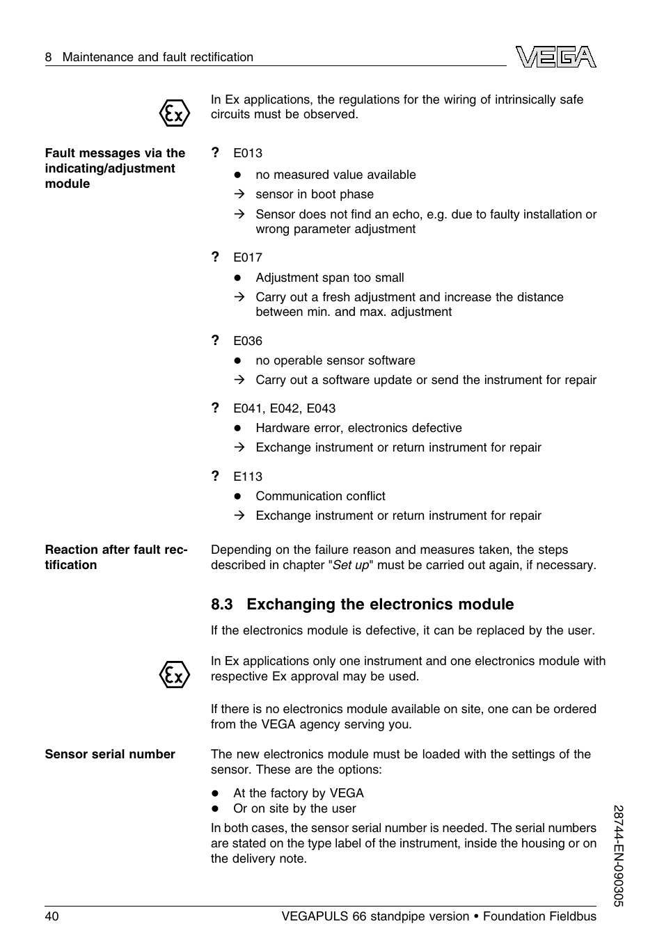 3 exchanging the electronics module | VEGA VEGAPULS 66 (≥ 2.0.0 - ≤ 3.8) standpipe ver. Foundation Fieldbus User Manual | Page 40 / 60