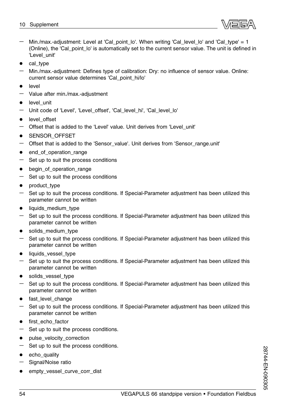 VEGA VEGAPULS 66 (≥ 2.0.0 - ≤ 3.8) standpipe ver. Foundation Fieldbus User Manual | Page 54 / 60