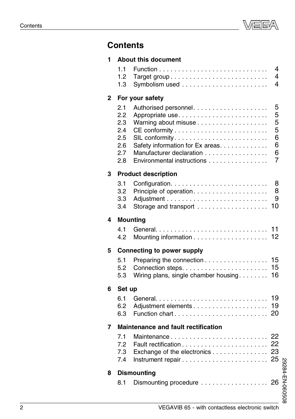 VEGA VEGAVIB 65 - contactless electronic switch User Manual | Page 2 / 36