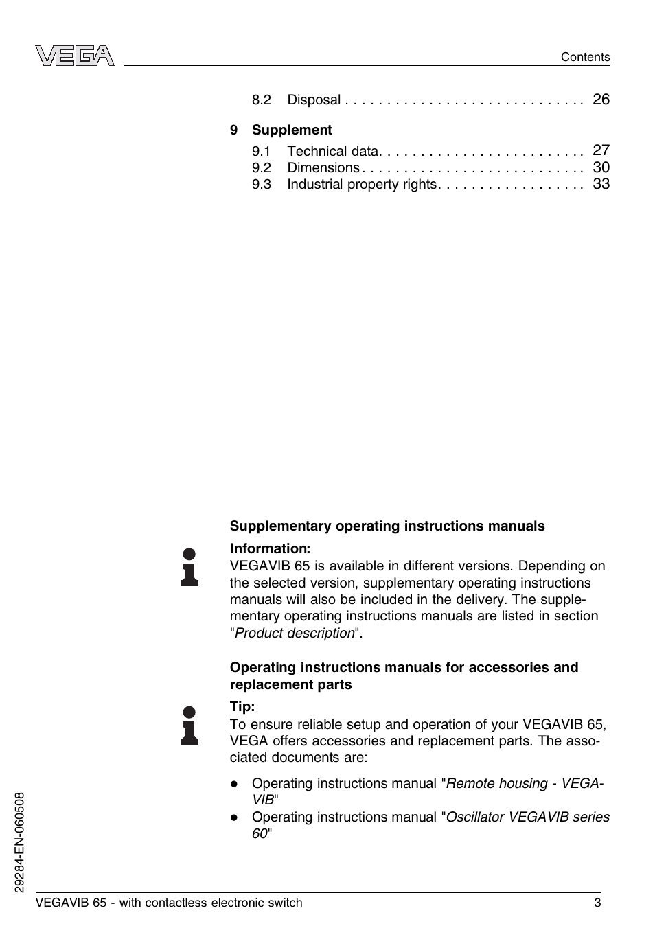 VEGA VEGAVIB 65 - contactless electronic switch User Manual | Page 3 / 36