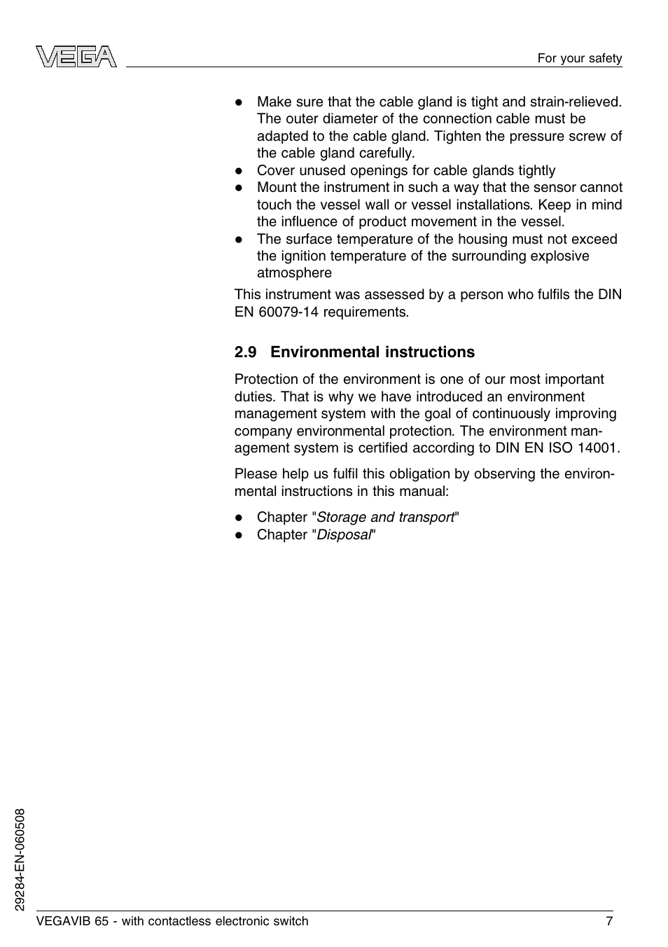 9 environmental instructions | VEGA VEGAVIB 65 - contactless electronic switch User Manual | Page 7 / 36