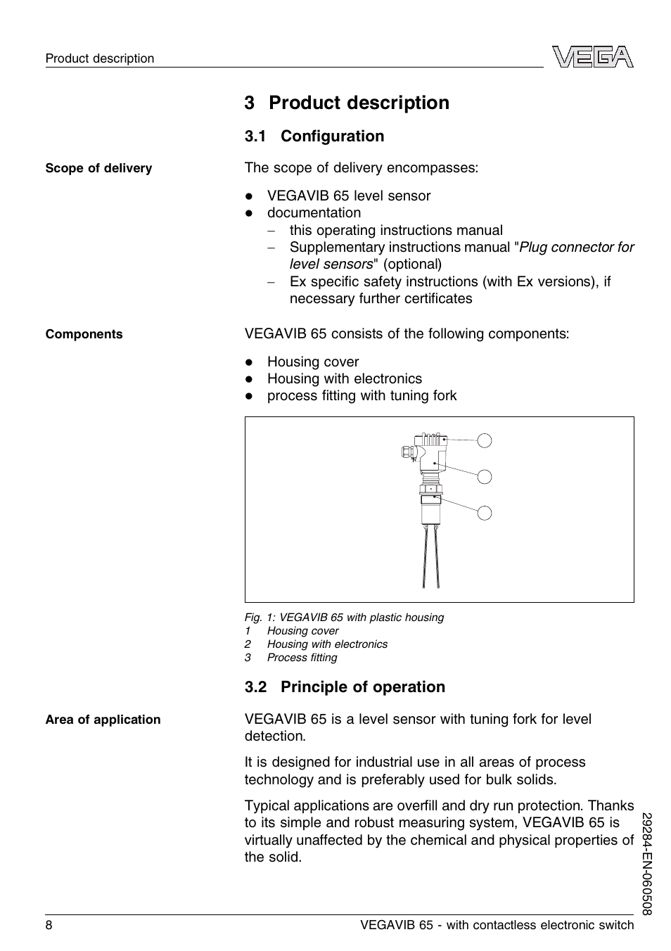 3 product description, 1 configuration, 2 principle of operation | VEGA VEGAVIB 65 - contactless electronic switch User Manual | Page 8 / 36