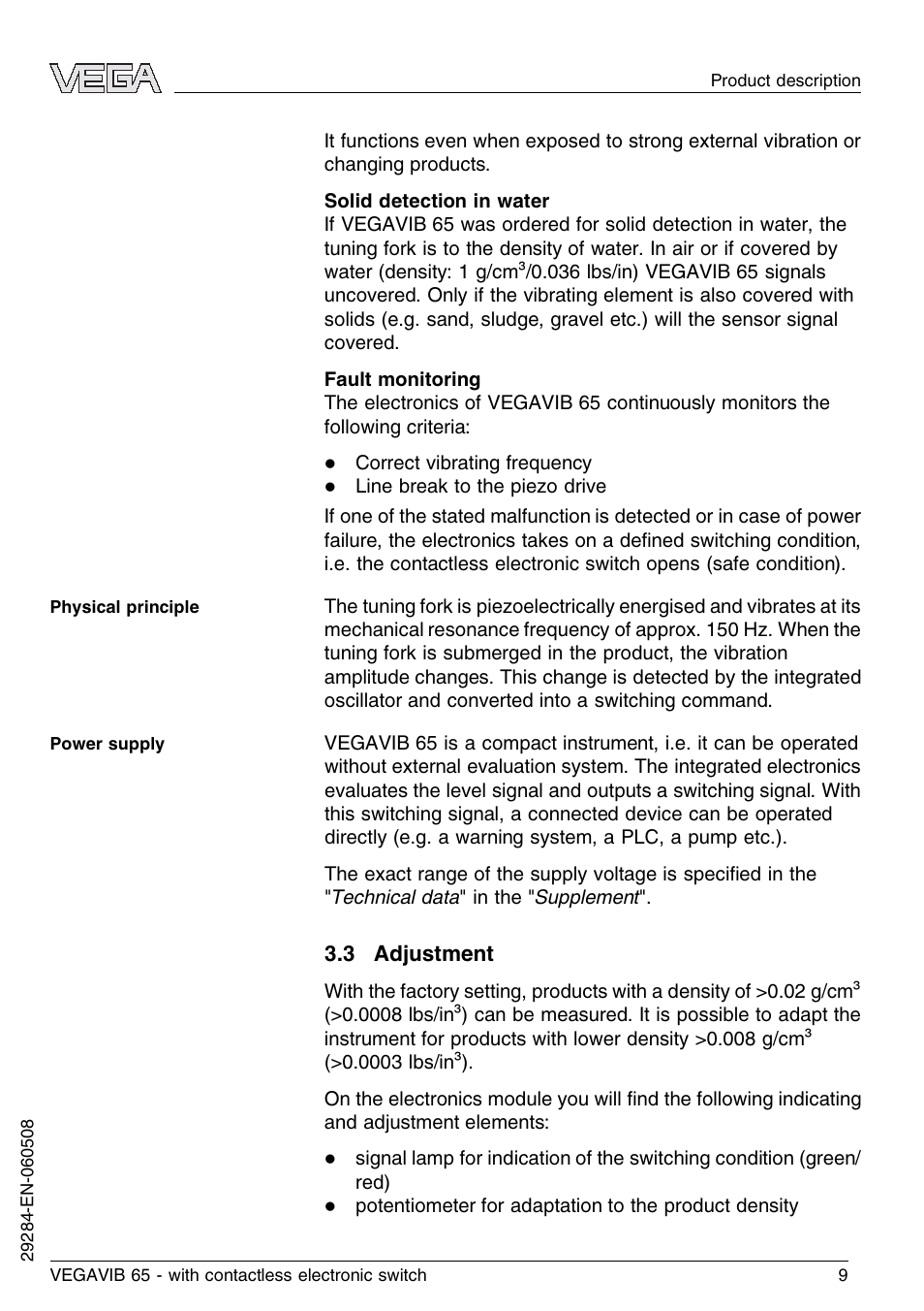 3 adjustment | VEGA VEGAVIB 65 - contactless electronic switch User Manual | Page 9 / 36