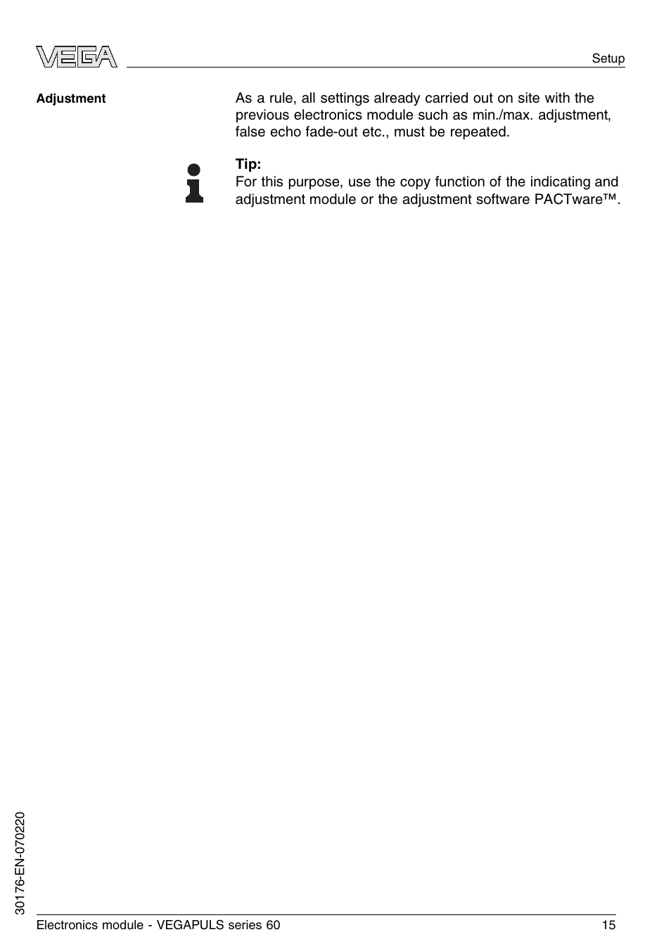 VEGA VEGAPULS series 60 Electronics module (≥ 2.0.0 - ≤ 3.8) User Manual | Page 15 / 20