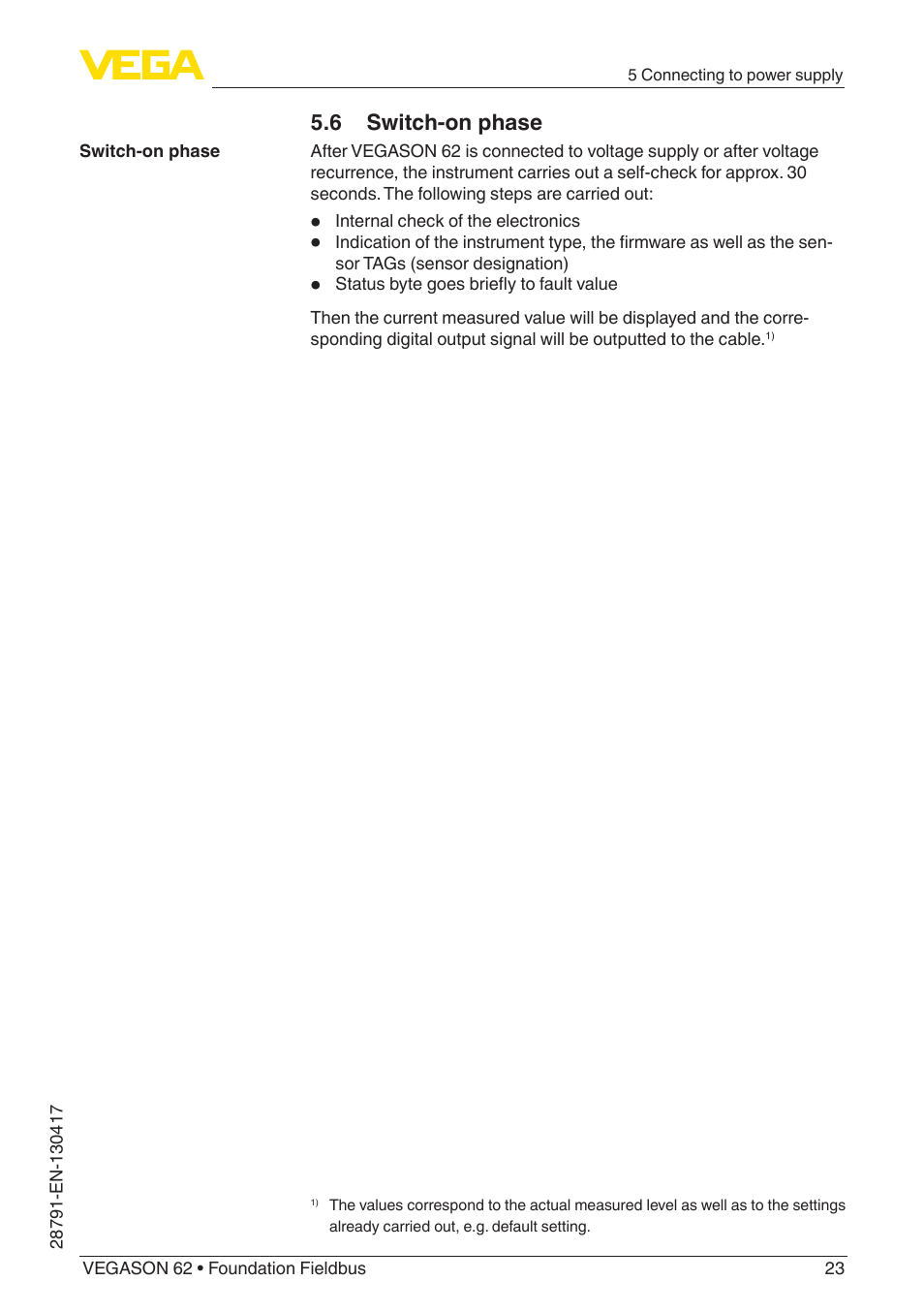 6 switch-on phase | VEGA VEGASON 62 Foundation Fieldbus User Manual | Page 23 / 52