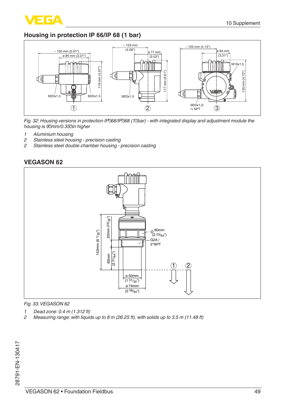 Vegason 62, 10 supplement | VEGA VEGASON 62 Foundation Fieldbus User Manual | Page 49 / 52