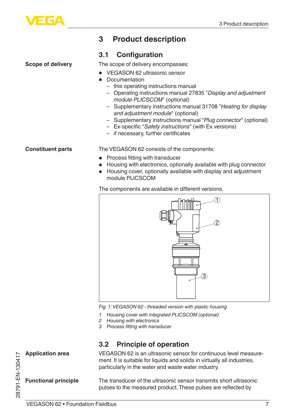 3 product description | VEGA VEGASON 62 Foundation Fieldbus User Manual | Page 7 / 52