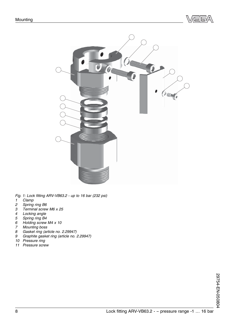 VEGA VEGAVIB 63 Lock ﬁtting ARV-VB63.2 - pressure range: -1…16 bar User Manual | Page 8 / 16