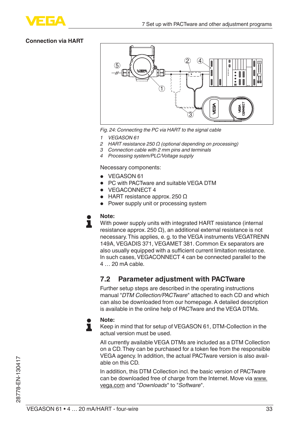 2 parameter adjustment with pactware | VEGA VEGASON 61 4 … 20 mA_HART - four-wire User Manual | Page 33 / 48