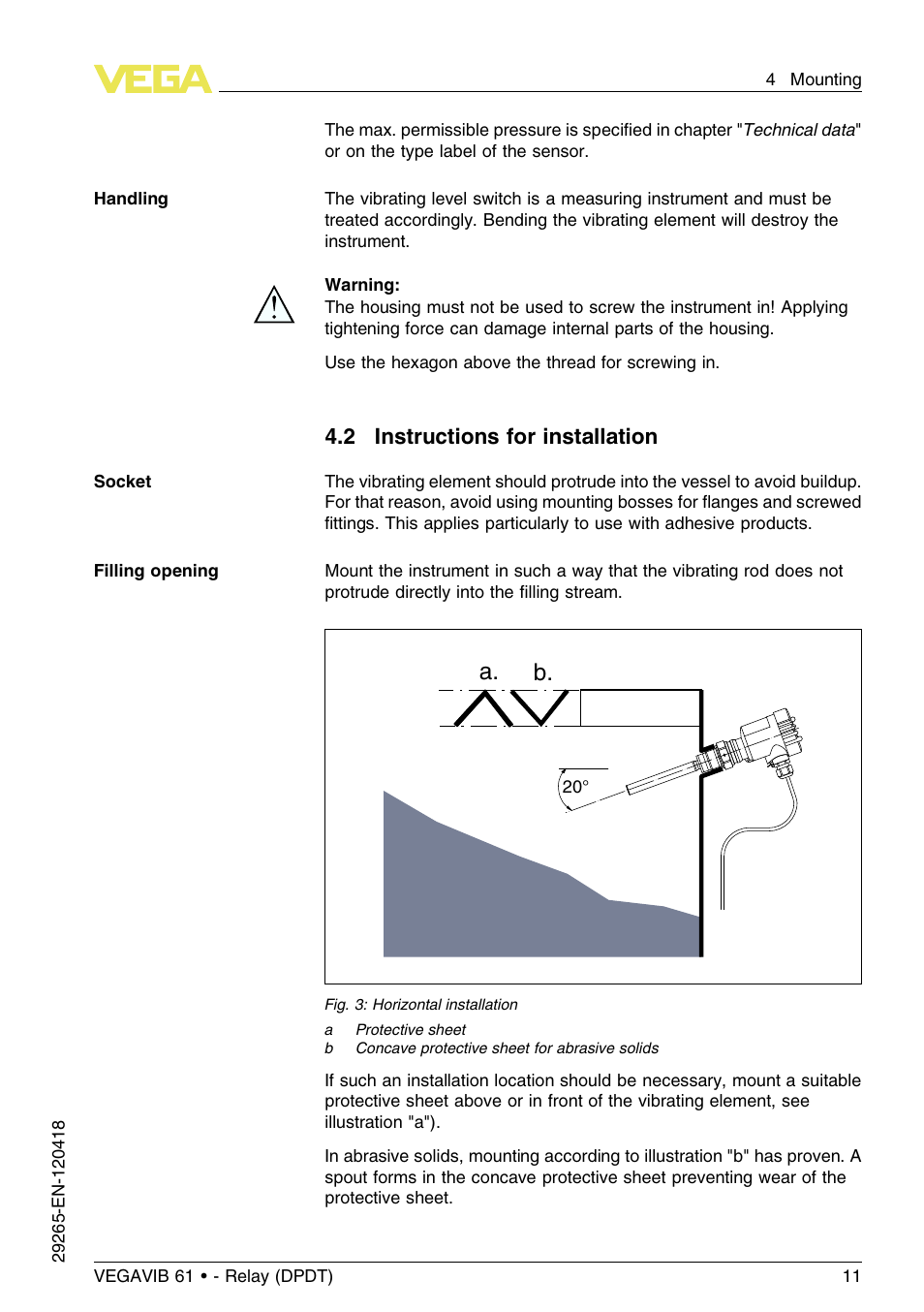 2 instructions for installation, A. b | VEGA VEGAVIB 61 - Relay (DPDT) User Manual | Page 11 / 36