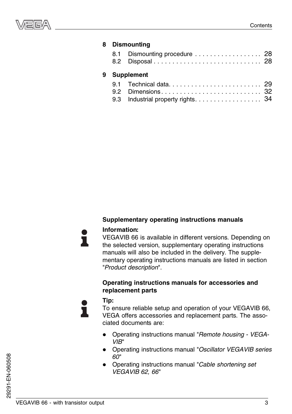 VEGA VEGAVIB 66 - transistor output User Manual | Page 3 / 36