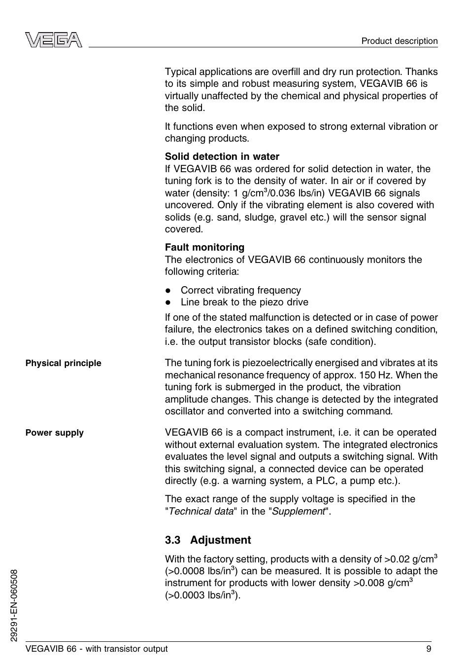 3 adjustment | VEGA VEGAVIB 66 - transistor output User Manual | Page 9 / 36