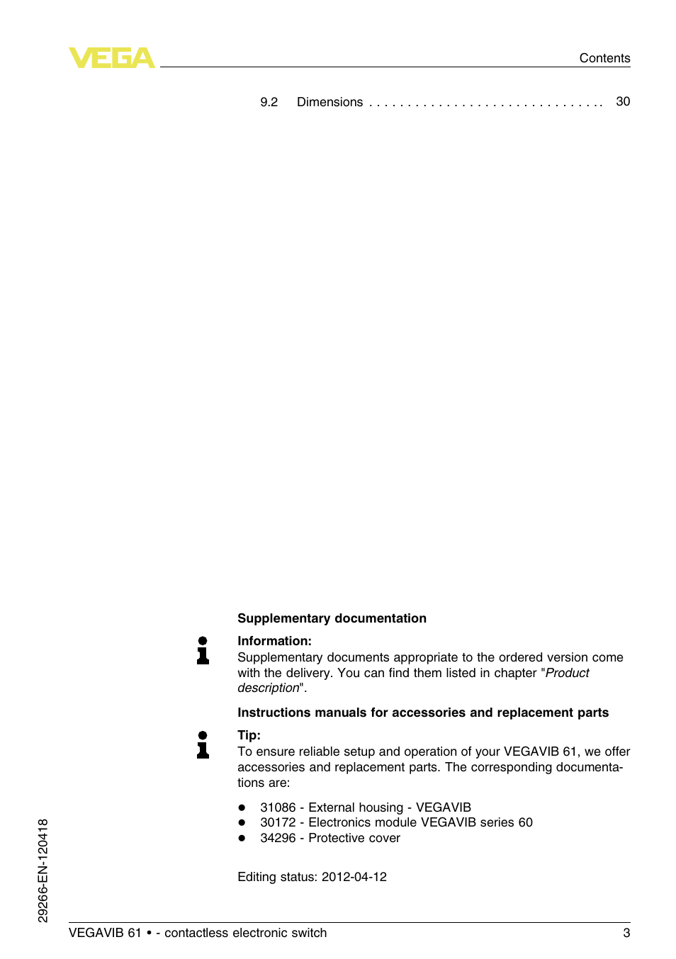 VEGA VEGAVIB 61 - contactless electronic switch User Manual | Page 3 / 36