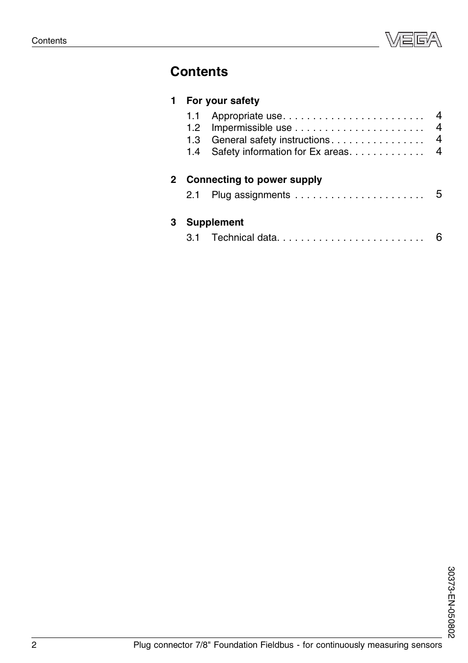VEGA Plug connector 7-8" Foundation Fieldbus for continuously measuring sensors User Manual | Page 2 / 8