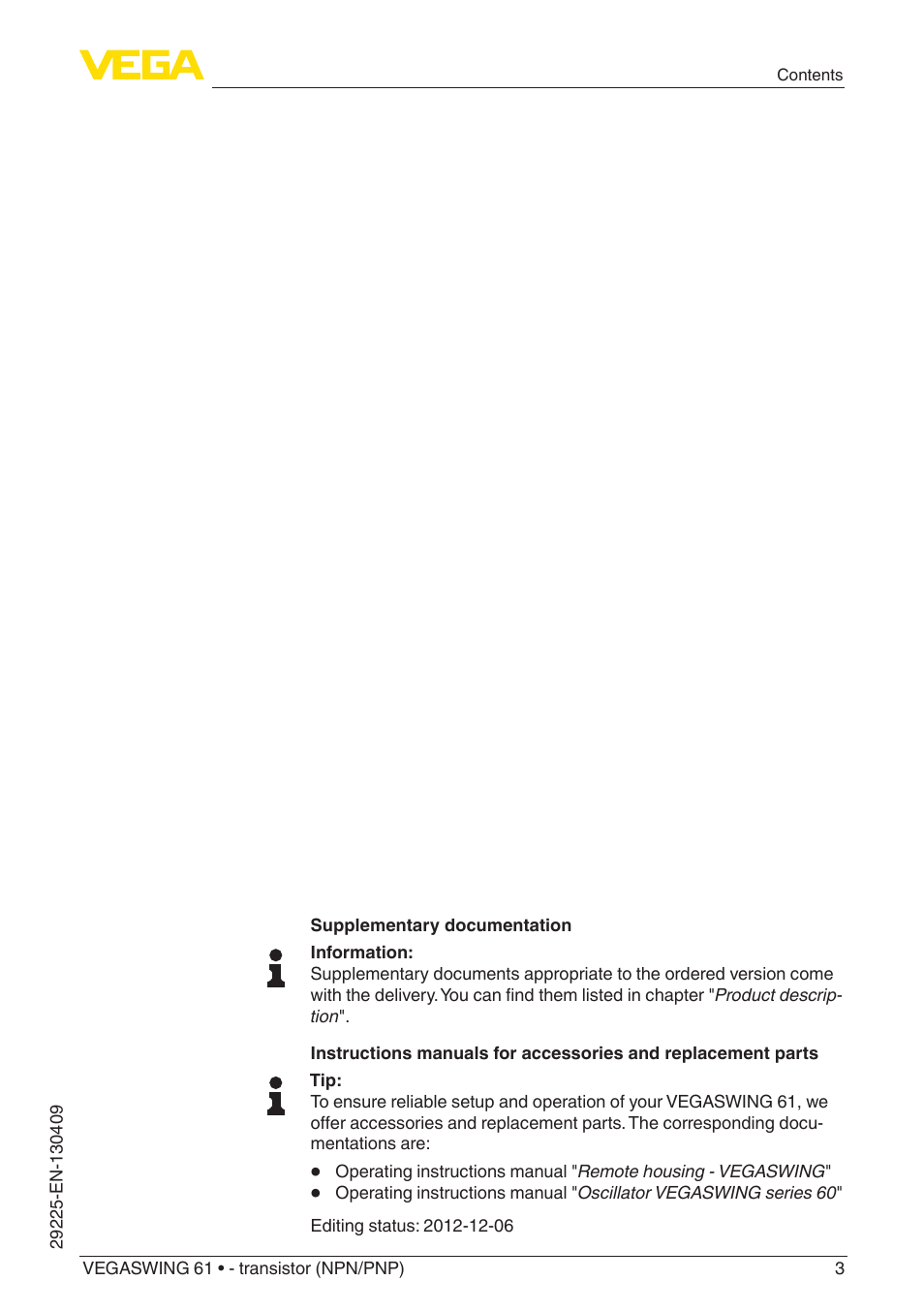 VEGA VEGASWING 61 - transistor (NPN-PNP) User Manual | Page 3 / 36