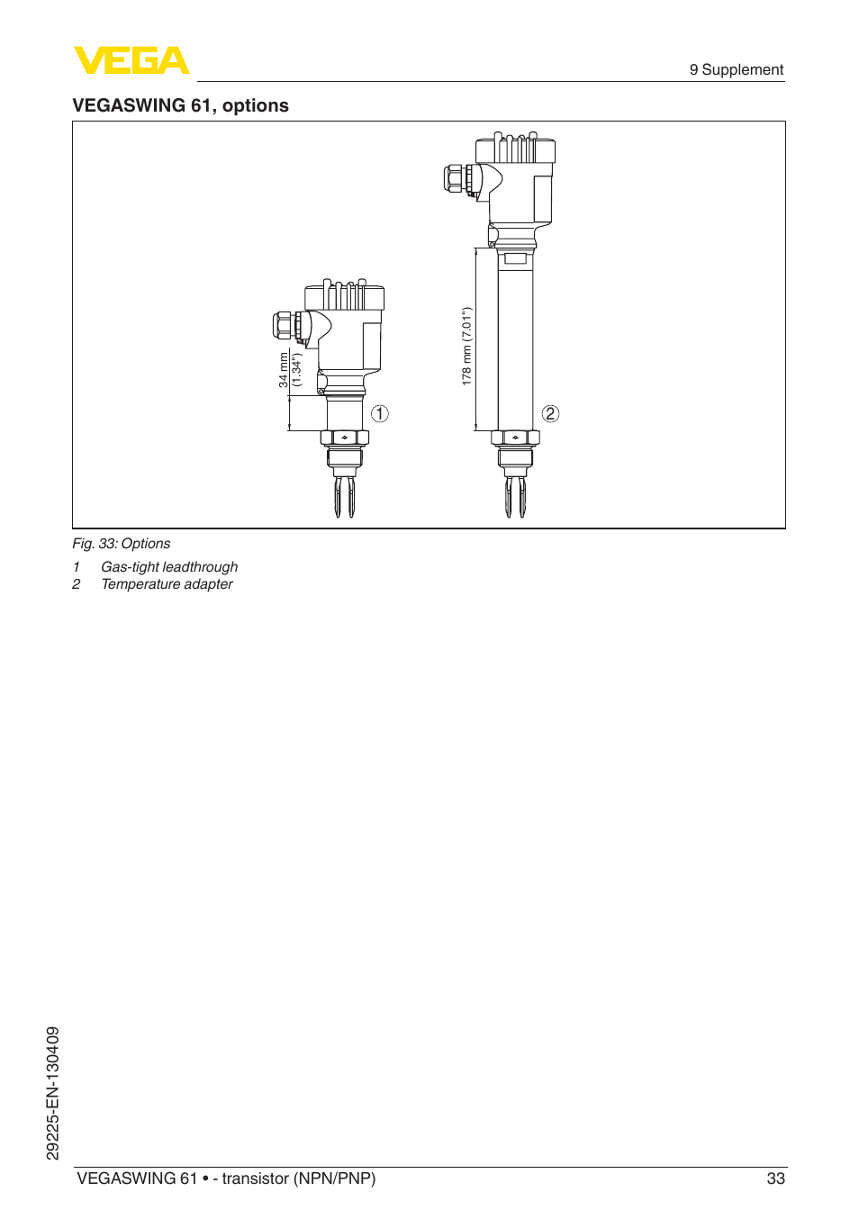 Vegaswing 61, options | VEGA VEGASWING 61 - transistor (NPN-PNP) User Manual | Page 33 / 36