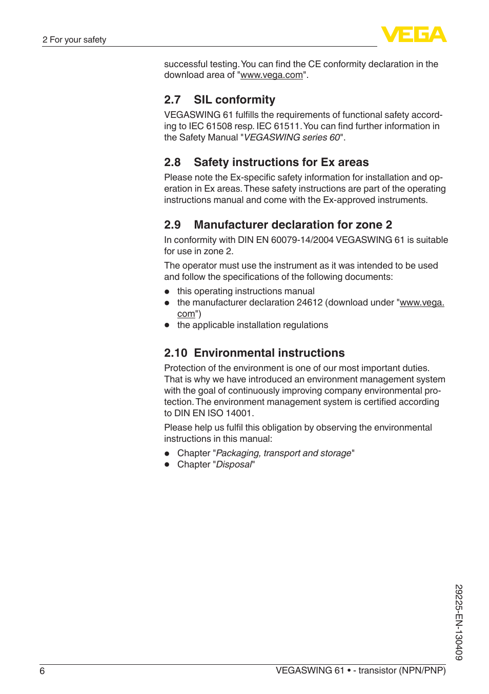 VEGA VEGASWING 61 - transistor (NPN-PNP) User Manual | Page 6 / 36