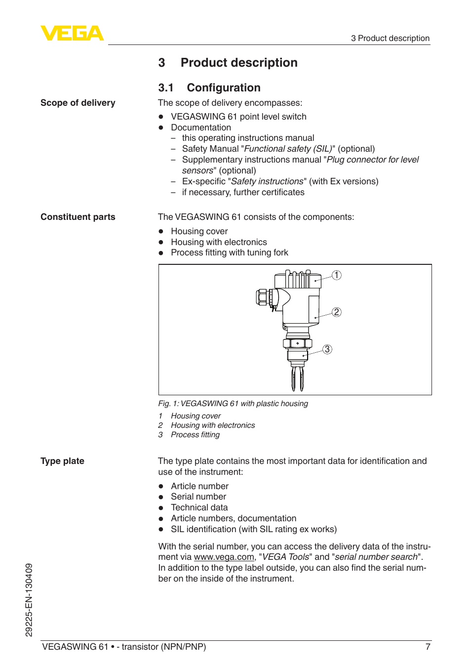 3 product description | VEGA VEGASWING 61 - transistor (NPN-PNP) User Manual | Page 7 / 36