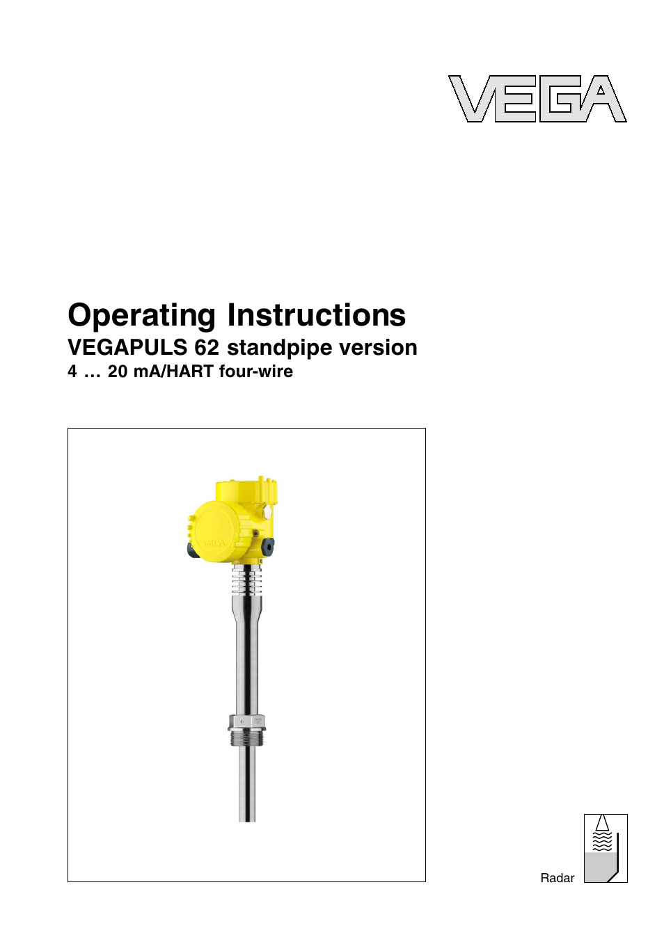 VEGA VEGAPULS 62 (≥ 2.0.0 - ≤ 3.8) standpipe ver. 4 … 20 mA_HART four-wire User Manual | 52 pages
