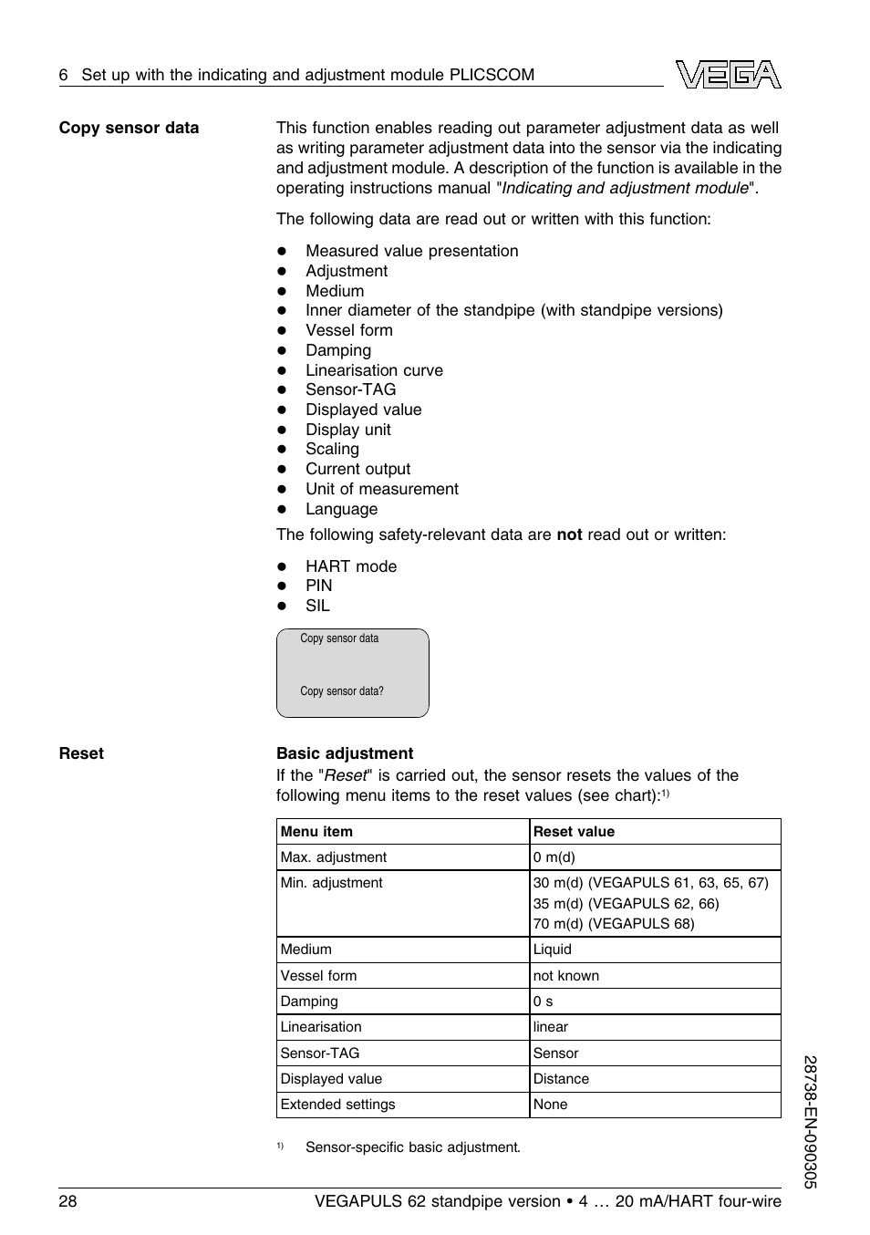 VEGA VEGAPULS 62 (≥ 2.0.0 - ≤ 3.8) standpipe ver. 4 … 20 mA_HART four-wire User Manual | Page 28 / 52