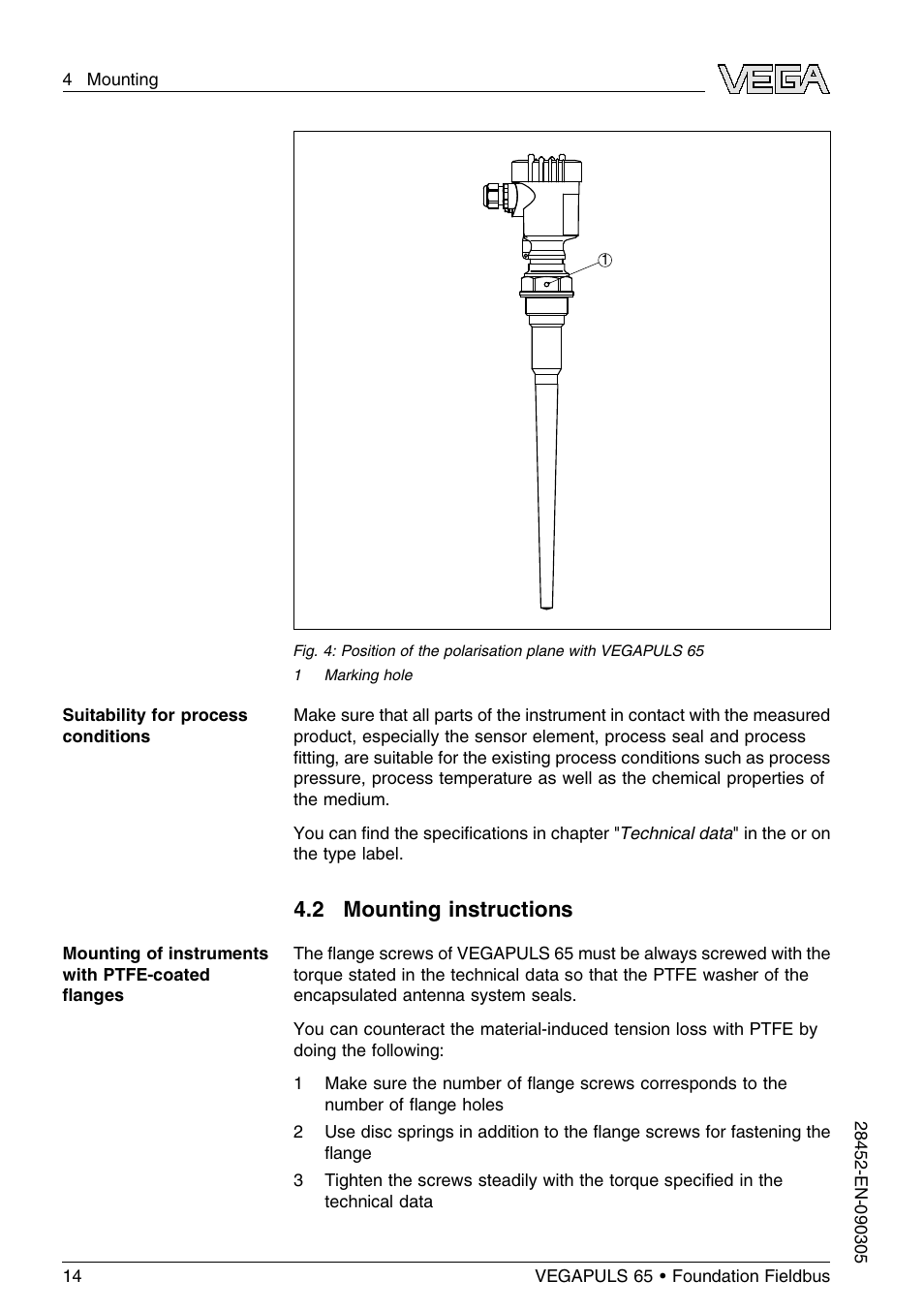 2 mounting instructions | VEGA VEGAPULS 65 (≥ 2.0.0 - ≤ 3.8) Foundation Fieldbus User Manual | Page 14 / 64