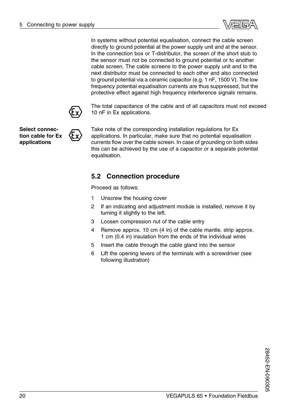 2 connection procedure | VEGA VEGAPULS 65 (≥ 2.0.0 - ≤ 3.8) Foundation Fieldbus User Manual | Page 20 / 64