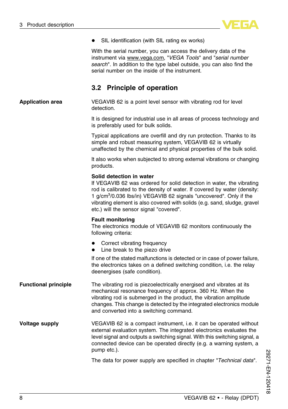 2 principle of operation | VEGA VEGAVIB 62 - Relay (DPDT) User Manual | Page 8 / 32