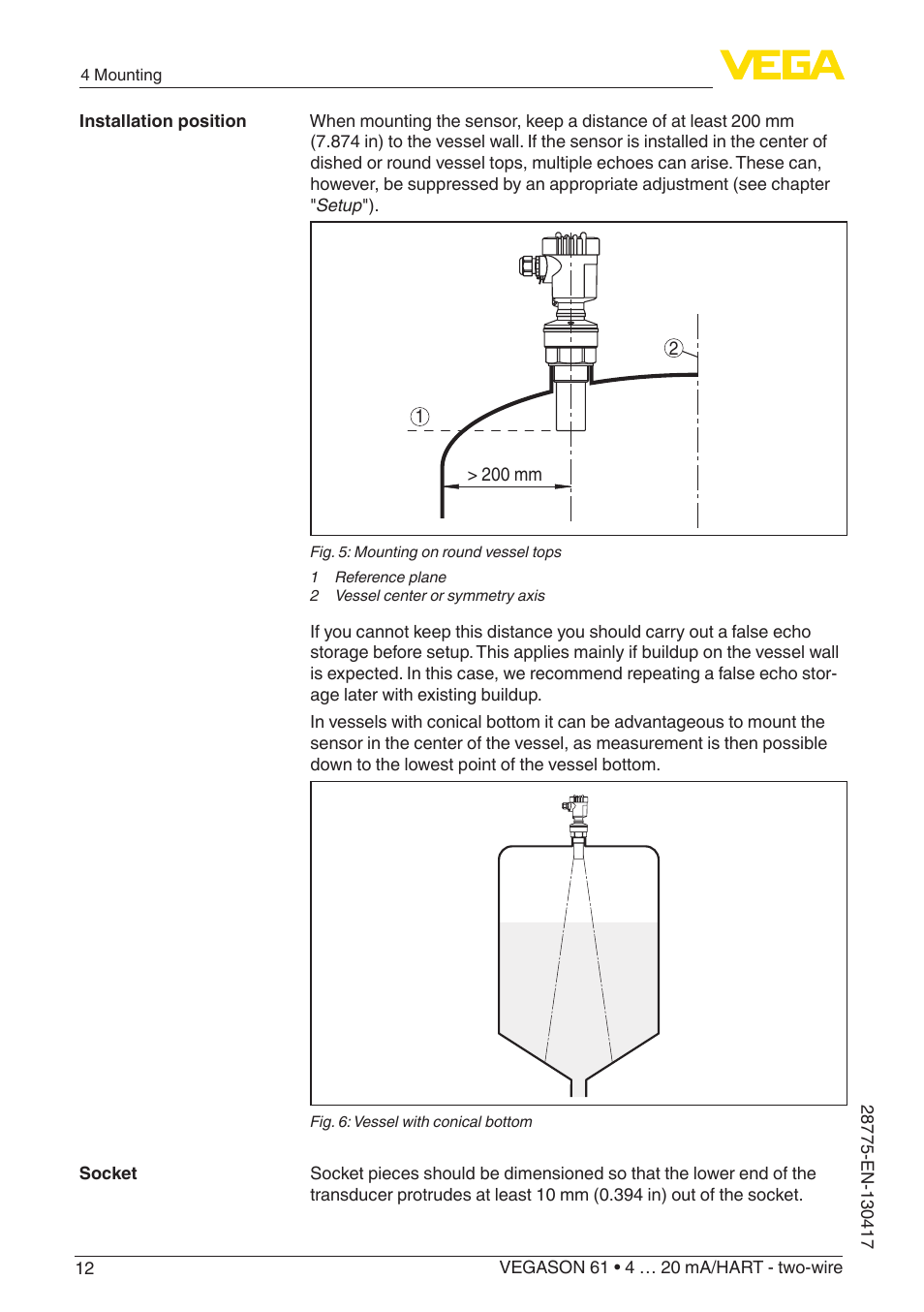 VEGA VEGASON 61 4 … 20 mA_HART - two-wire User Manual | Page 12 / 52