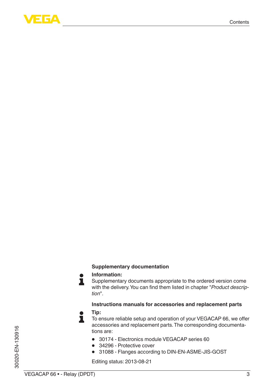 VEGA VEGACAP 66 - Relay (DPDT) User Manual | Page 3 / 36