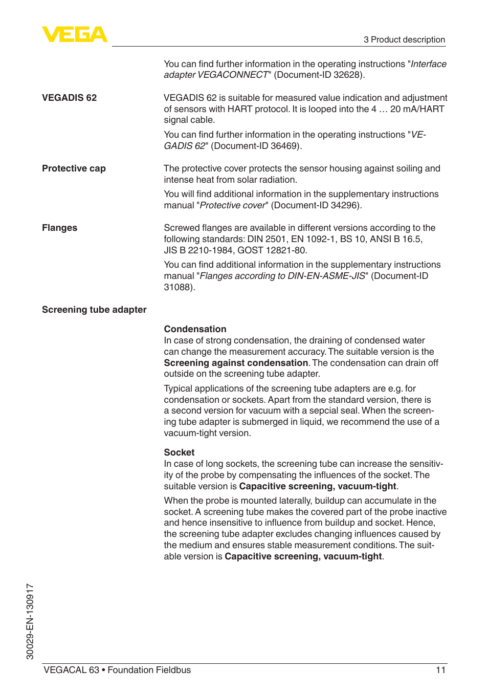 VEGA VEGACAL 63 Foundation Fieldbus User Manual | Page 11 / 52