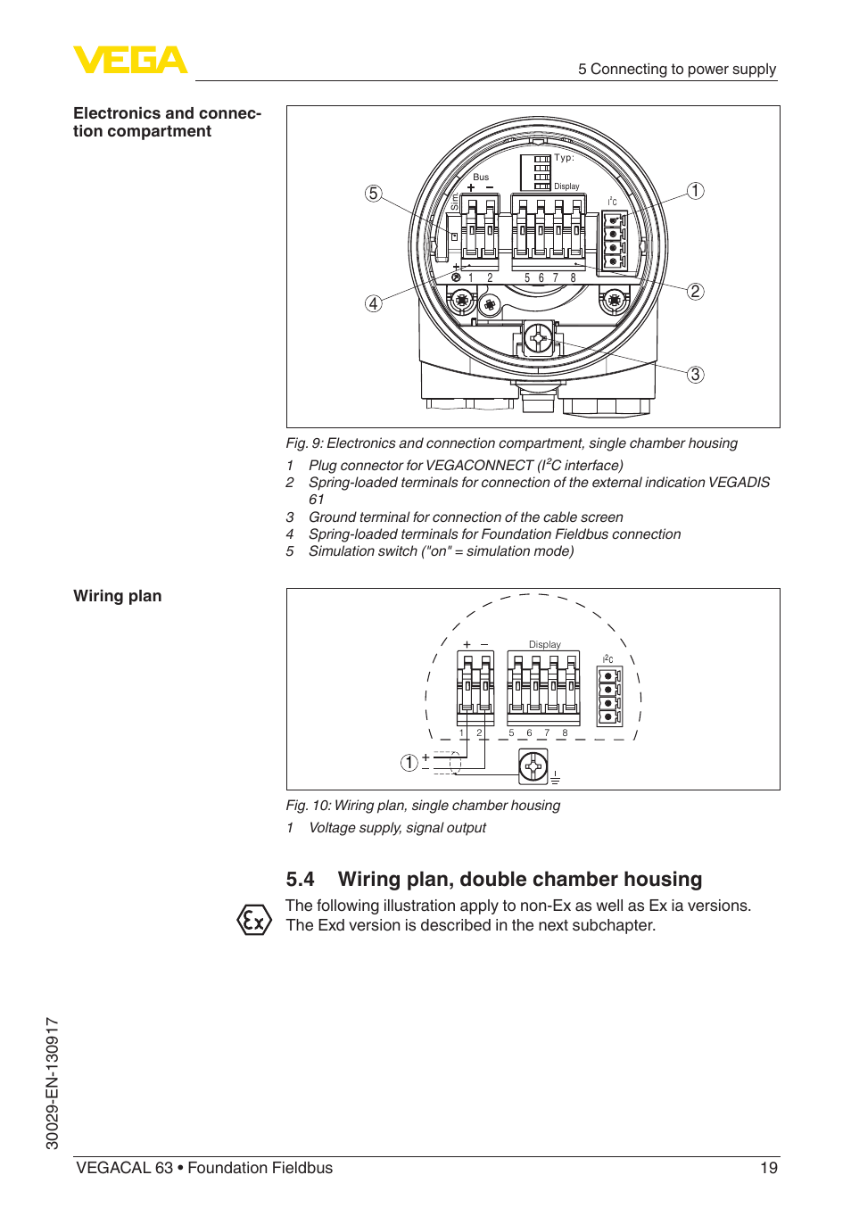 4 wiring plan, double chamber housing | VEGA VEGACAL 63 Foundation Fieldbus User Manual | Page 19 / 52