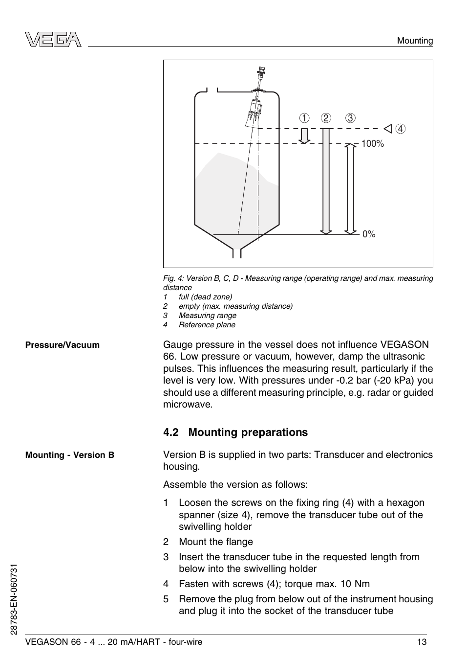 2 mounting preparations | VEGA VEGASON 66 4 … 20 mA_HART four-wire User Manual | Page 13 / 60