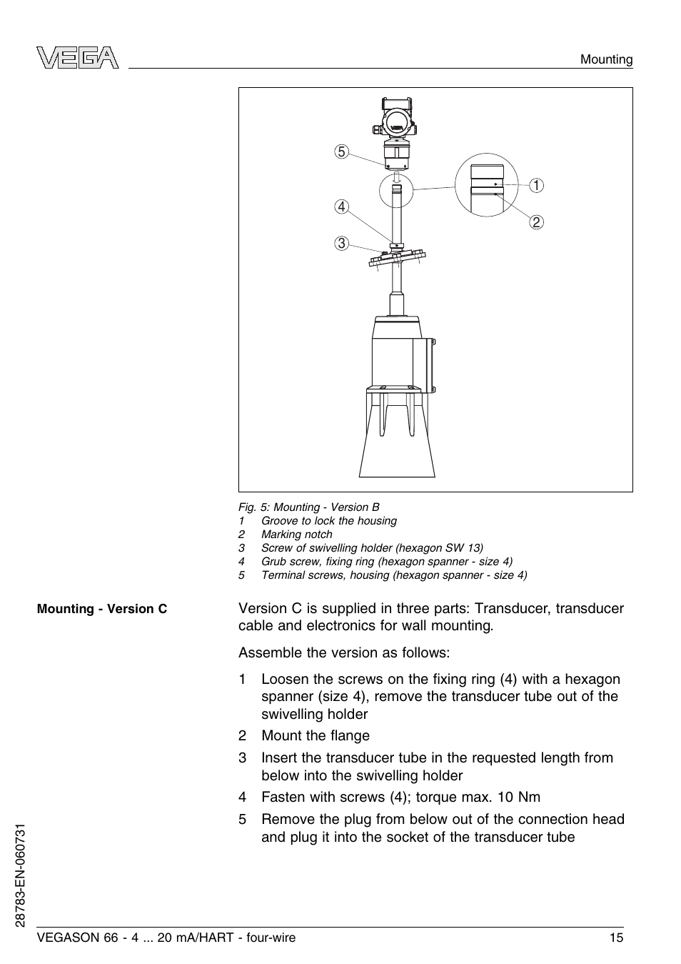 VEGA VEGASON 66 4 … 20 mA_HART four-wire User Manual | Page 15 / 60