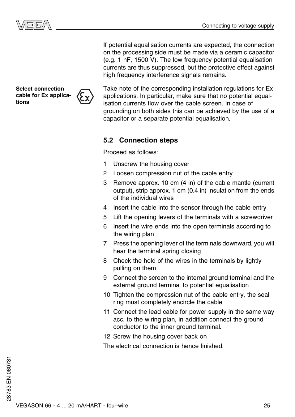 2 connection steps | VEGA VEGASON 66 4 … 20 mA_HART four-wire User Manual | Page 25 / 60
