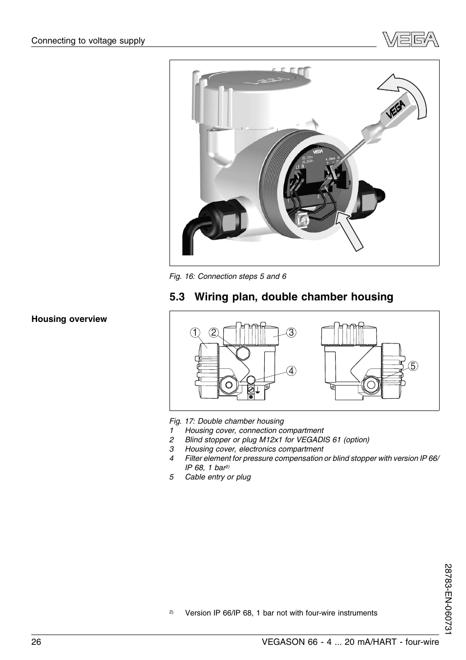 3 wiring plan, double chamber housing | VEGA VEGASON 66 4 … 20 mA_HART four-wire User Manual | Page 26 / 60