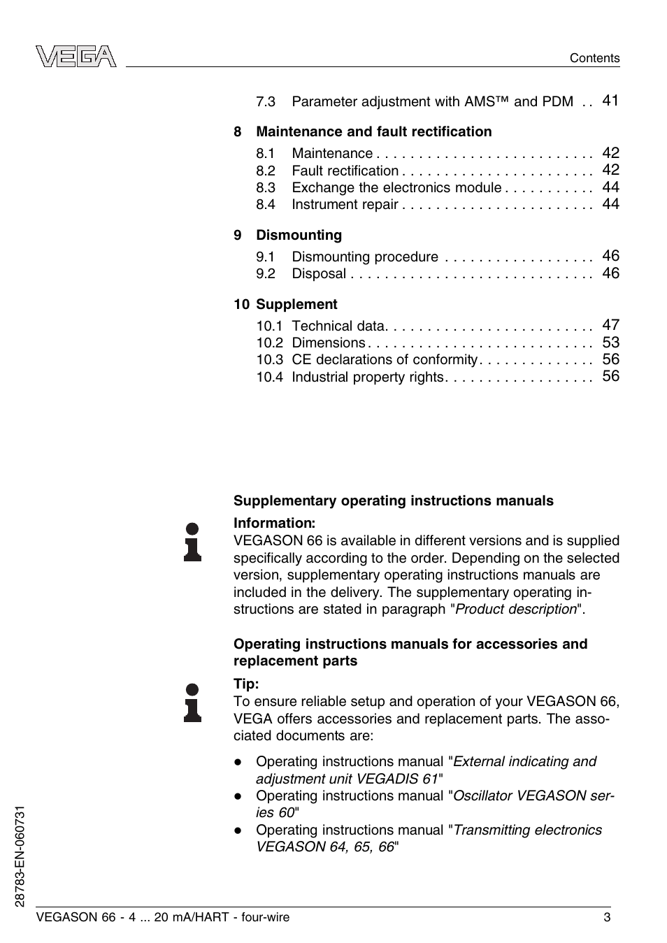 VEGA VEGASON 66 4 … 20 mA_HART four-wire User Manual | Page 3 / 60