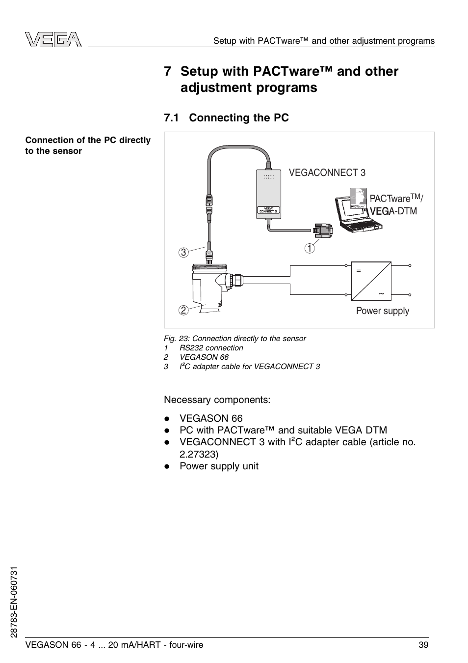1 connecting the pc | VEGA VEGASON 66 4 … 20 mA_HART four-wire User Manual | Page 39 / 60