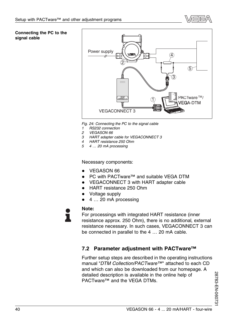 2 parameter adjustment with pactware | VEGA VEGASON 66 4 … 20 mA_HART four-wire User Manual | Page 40 / 60