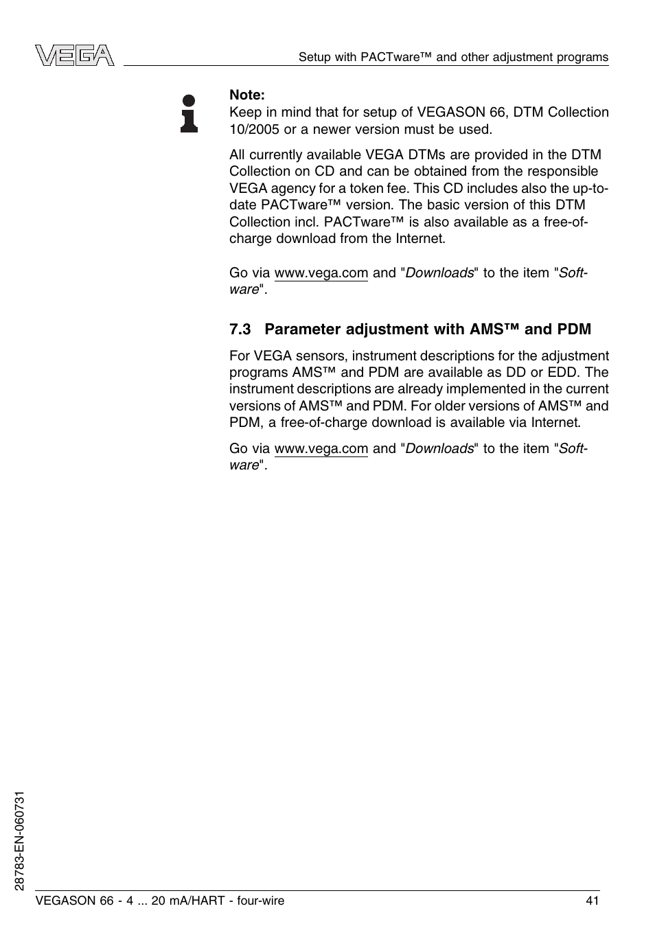 3 parameter adjustment with ams™ and pdm | VEGA VEGASON 66 4 … 20 mA_HART four-wire User Manual | Page 41 / 60