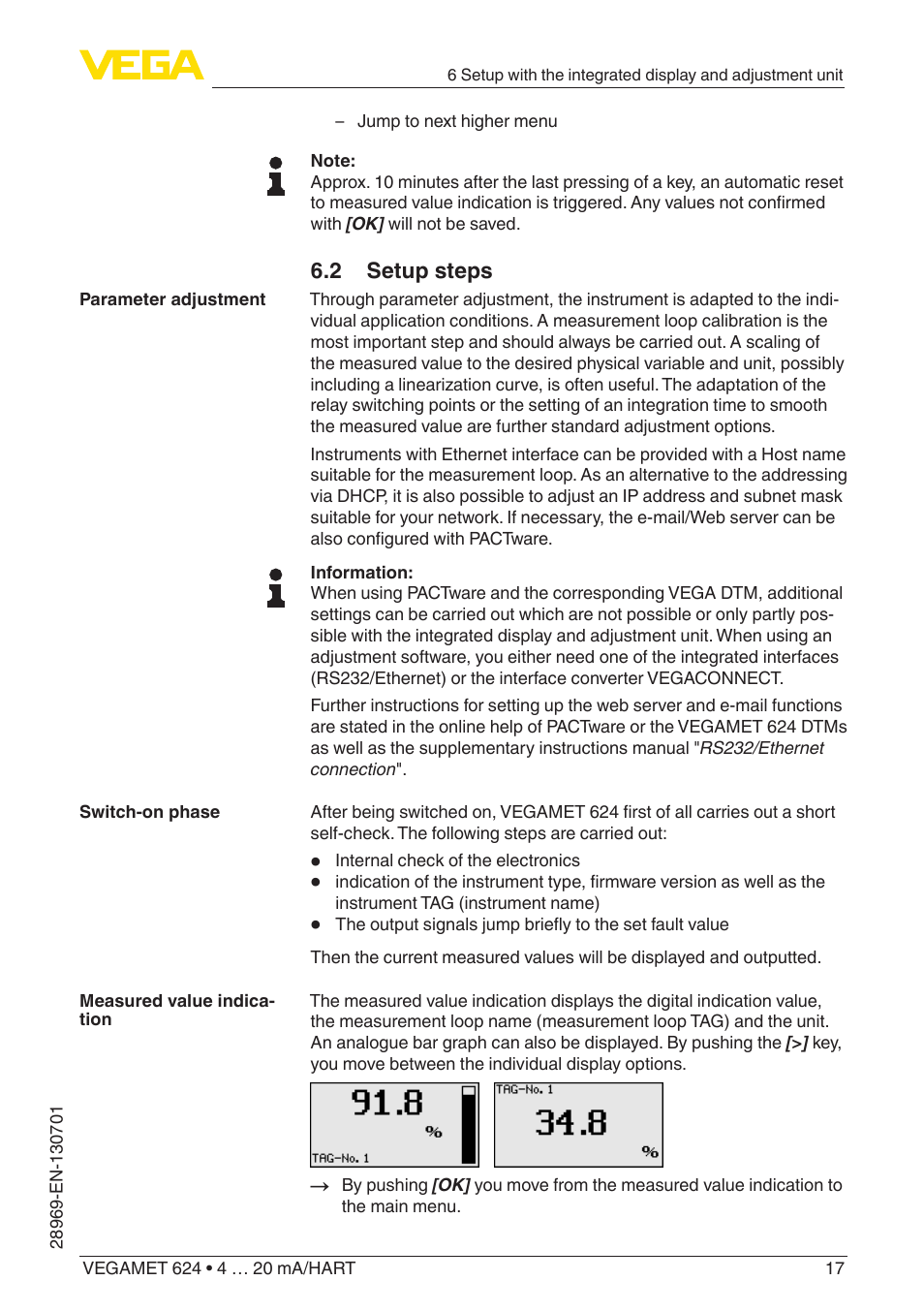 2 setup steps | VEGA VEGAMET 624 User Manual | Page 17 / 56