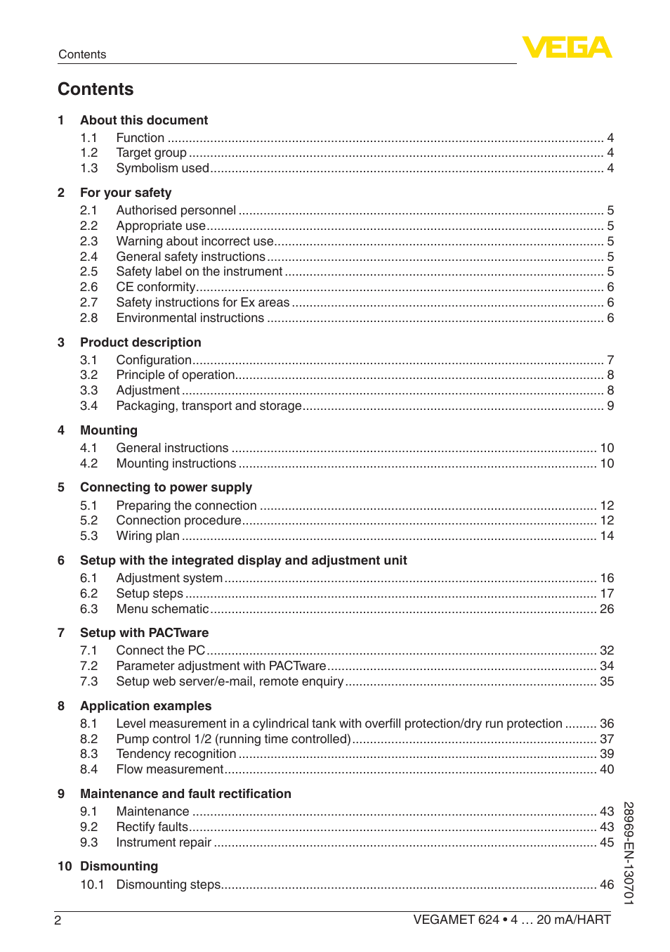 VEGA VEGAMET 624 User Manual | Page 2 / 56