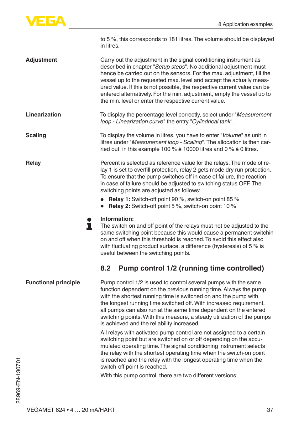 2 pump control 1/2 (running time controlled) | VEGA VEGAMET 624 User Manual | Page 37 / 56