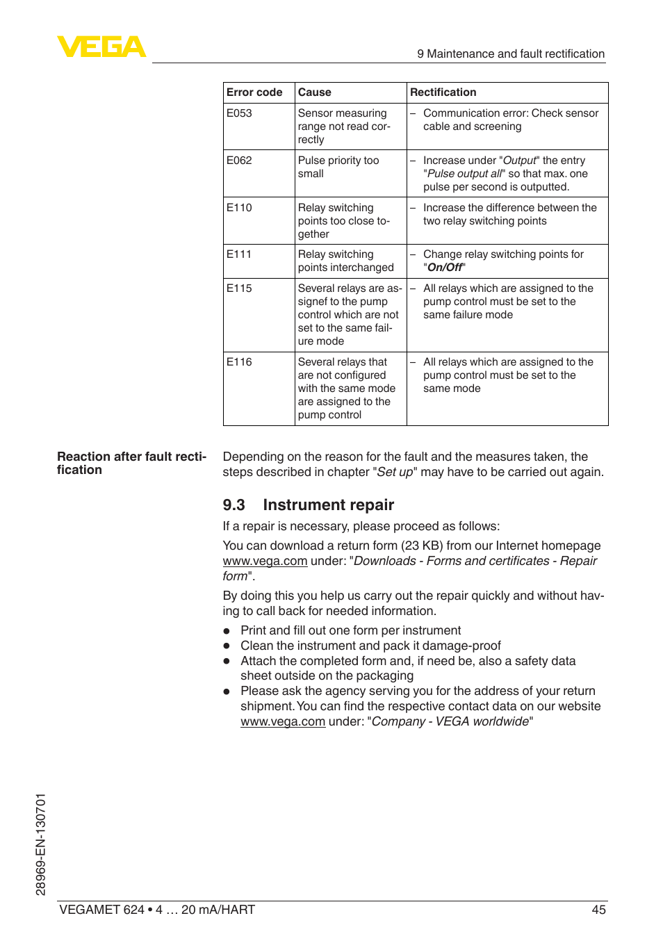 3 instrument repair | VEGA VEGAMET 624 User Manual | Page 45 / 56