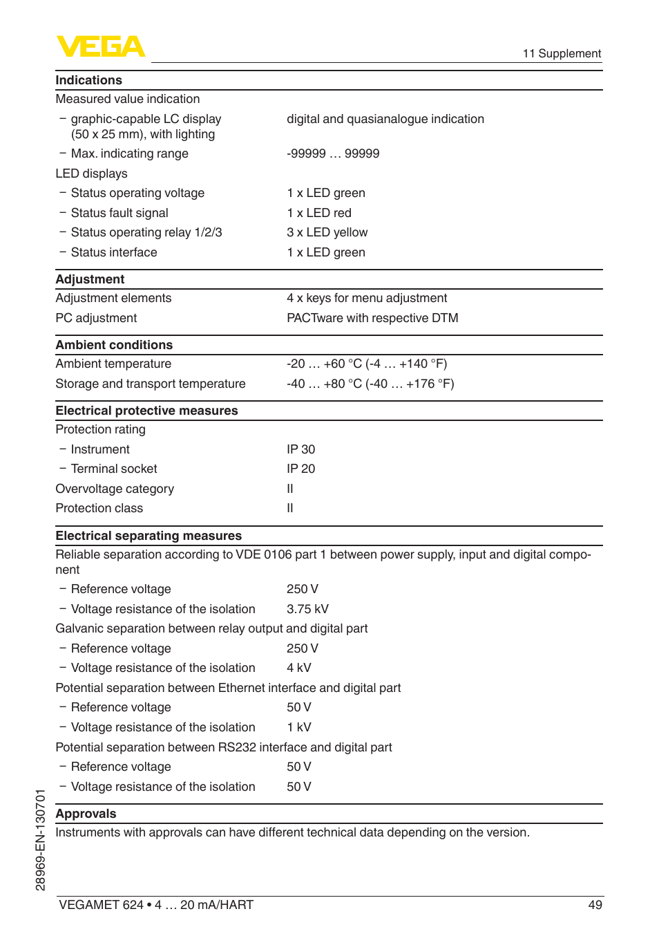 VEGA VEGAMET 624 User Manual | Page 49 / 56