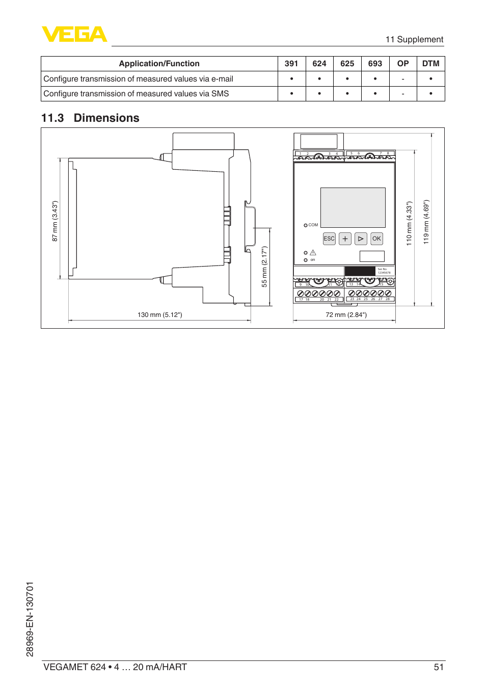 3 dimensions, 11 supplement | VEGA VEGAMET 624 User Manual | Page 51 / 56